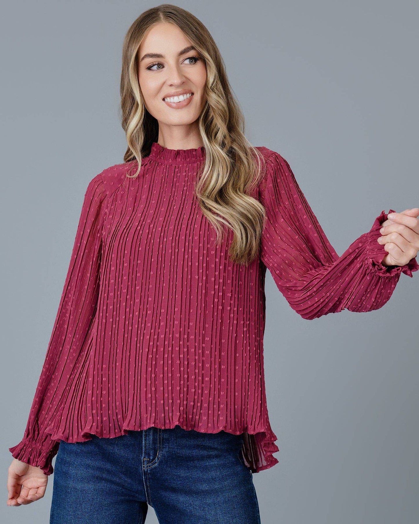 PLEATED WINE BLOUSE