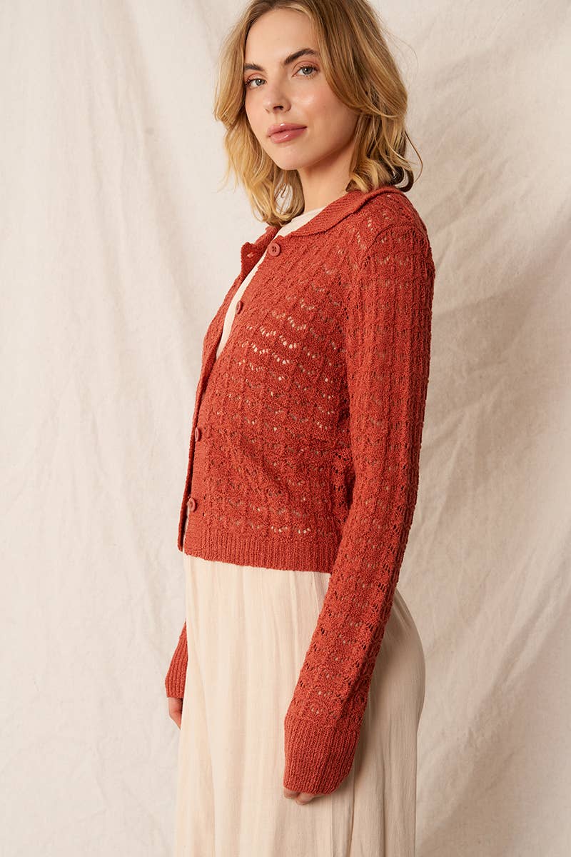 RUST BUTTON CARDI