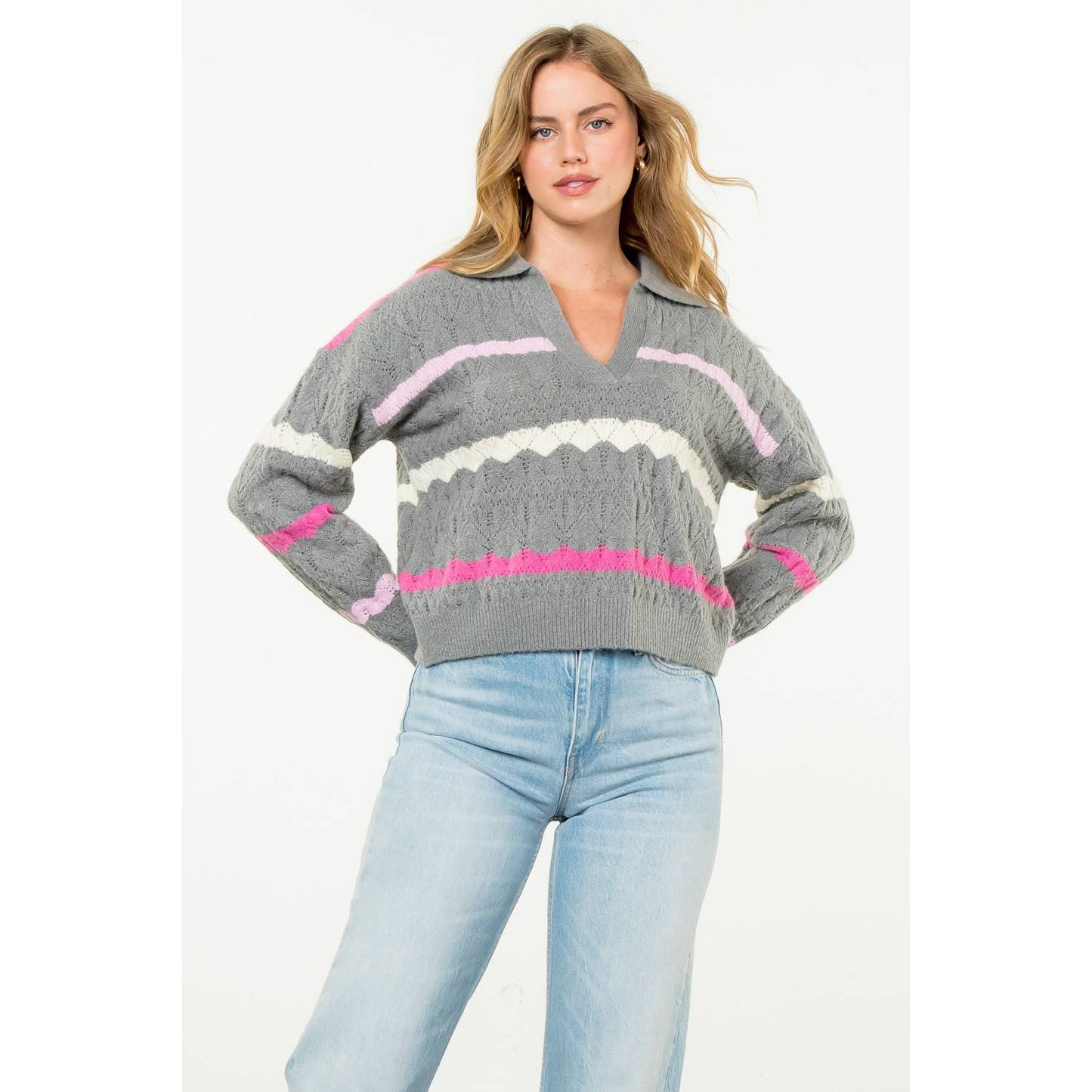 PINK/GRY STRIPE SWTR