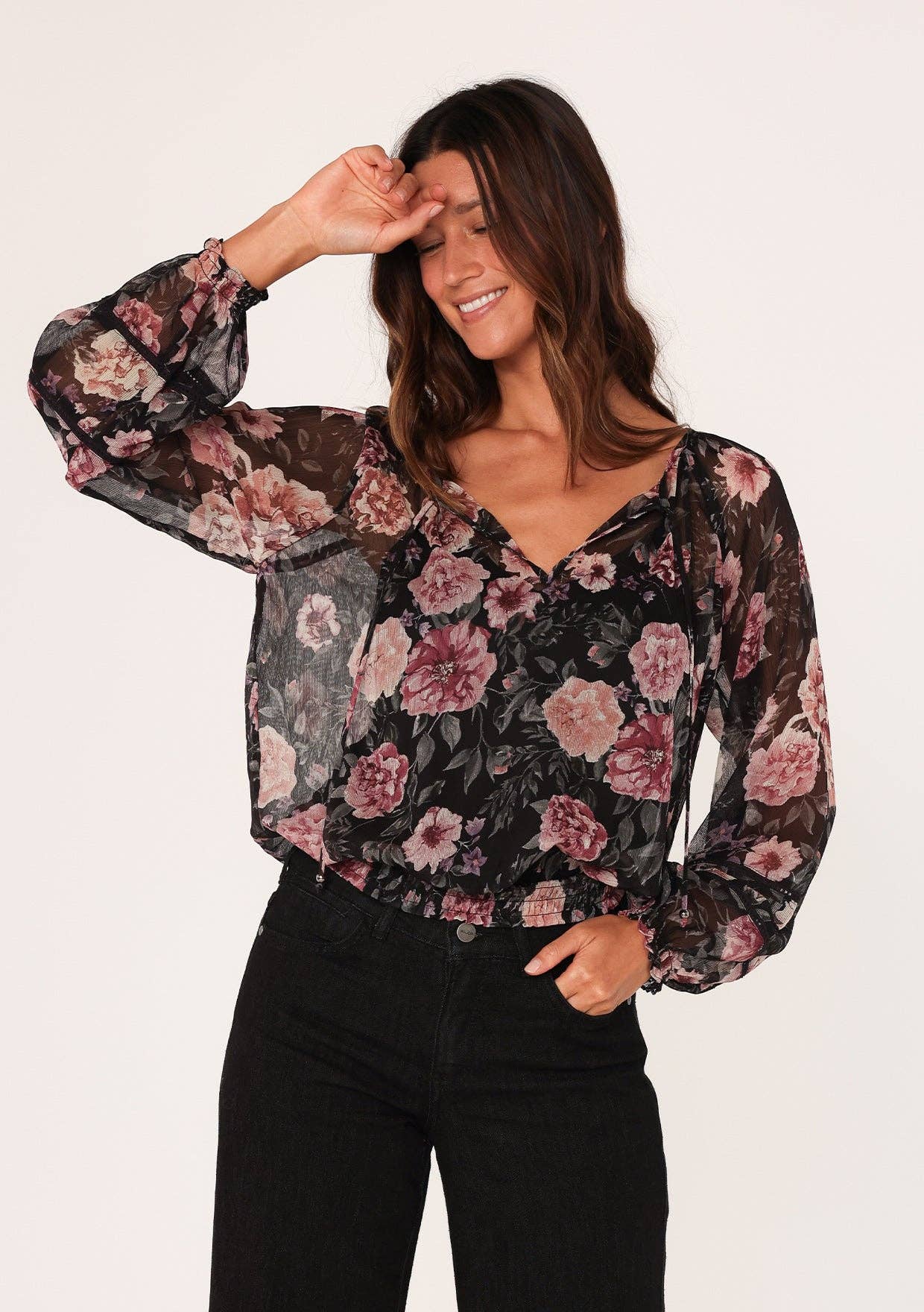 FLORAL BLK/ROSE BLOUSE