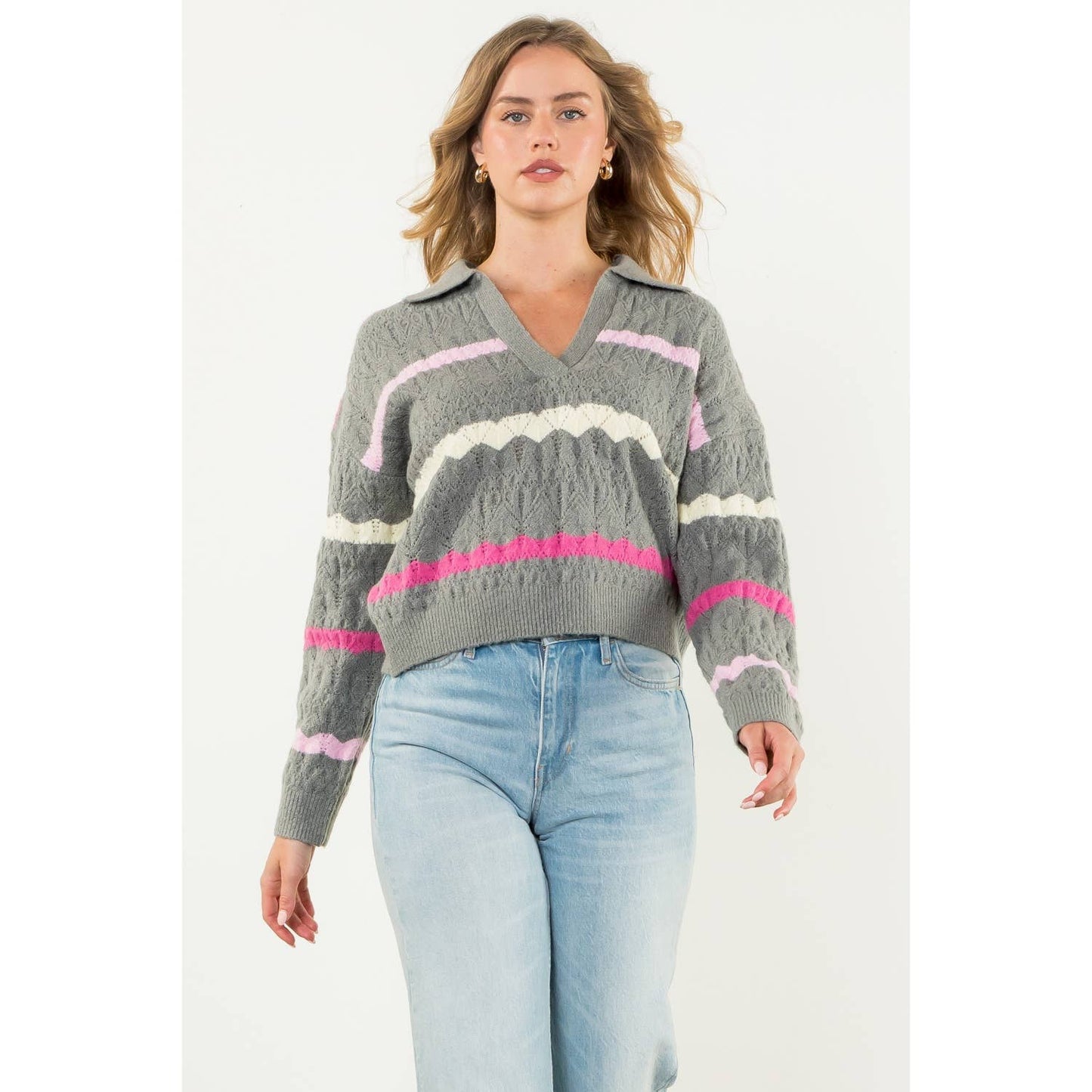 PINK/GRY STRIPE SWTR