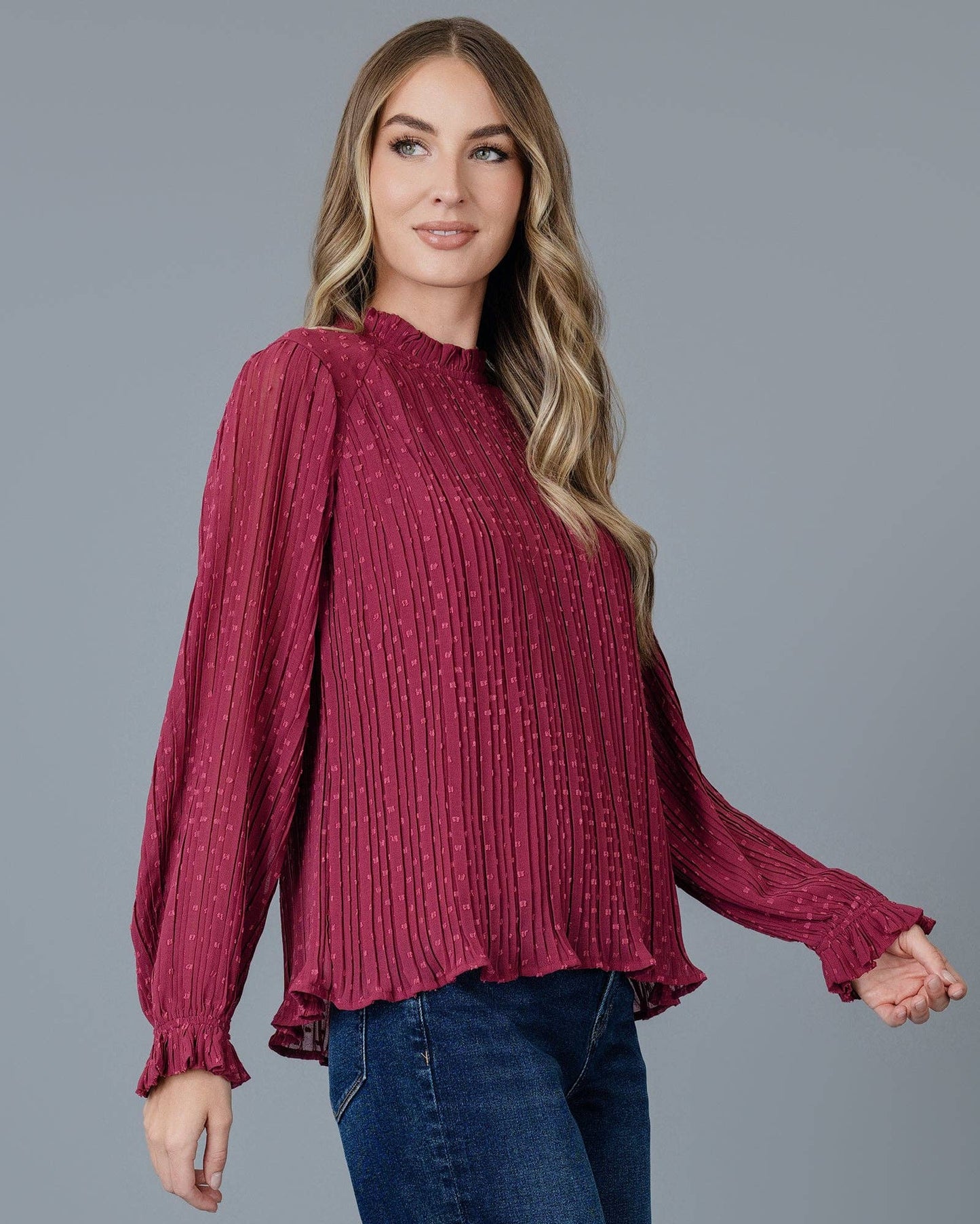 PLEATED WINE BLOUSE