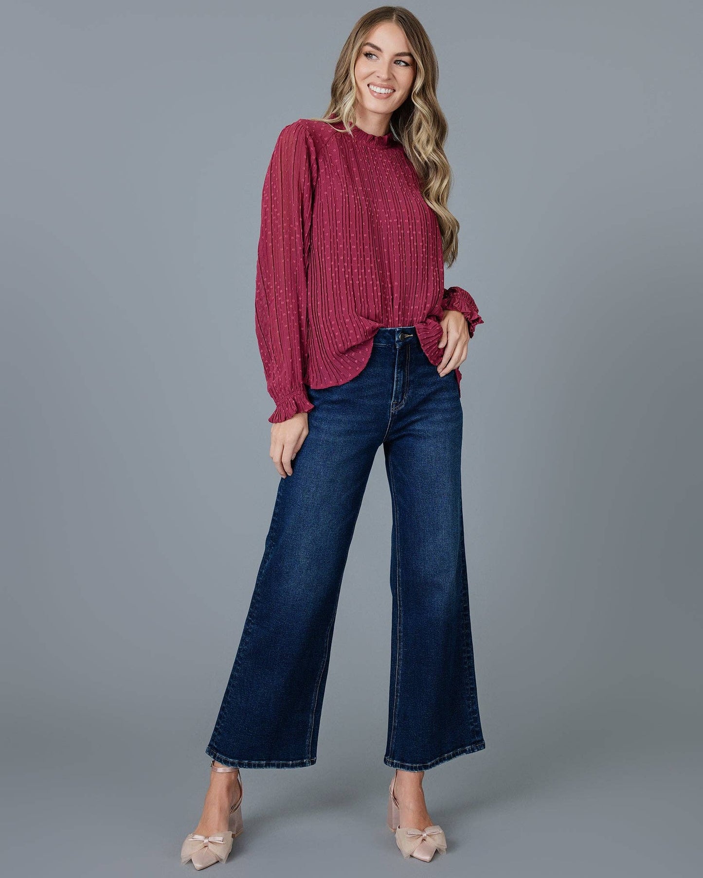 PLEATED WINE BLOUSE