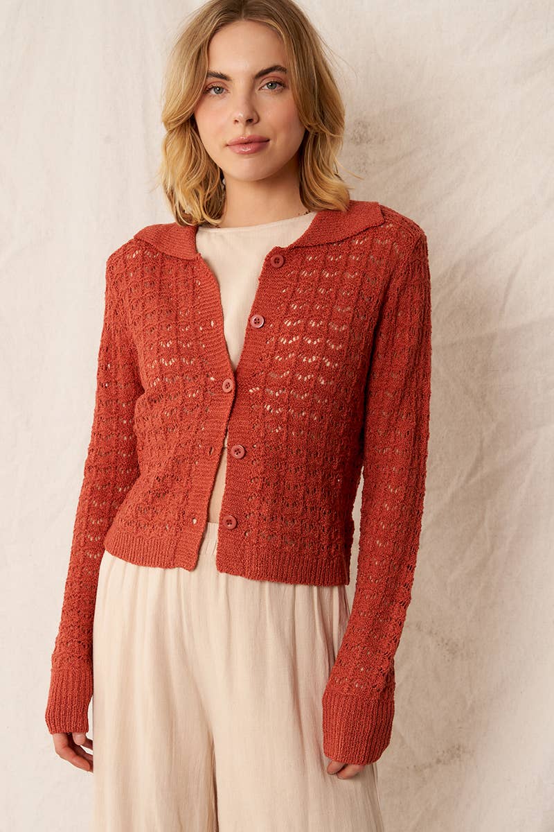 RUST BUTTON CARDI