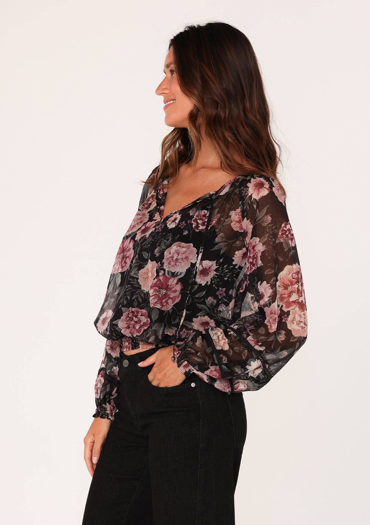 FLORAL BLK/ROSE BLOUSE