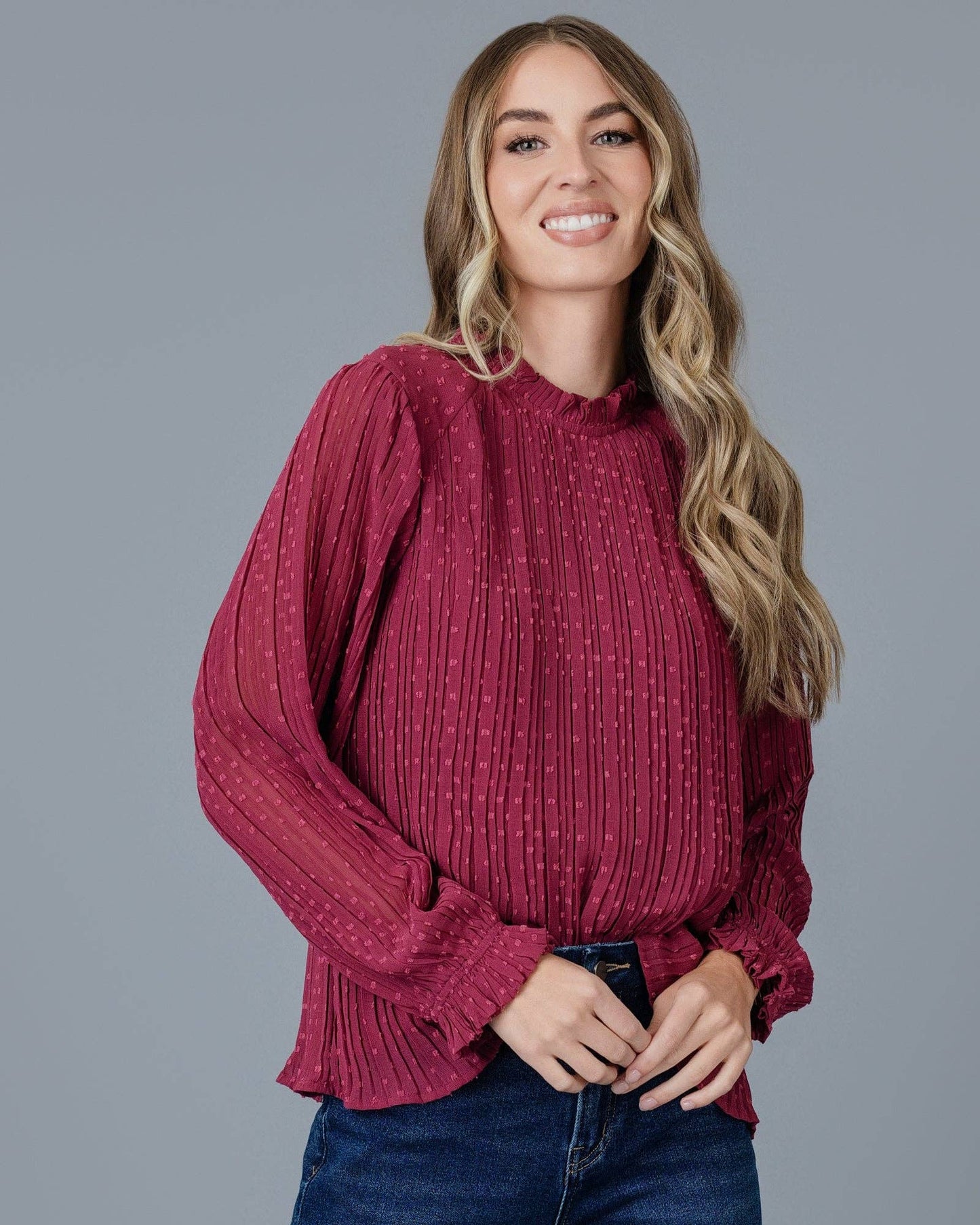 PLEATED WINE BLOUSE