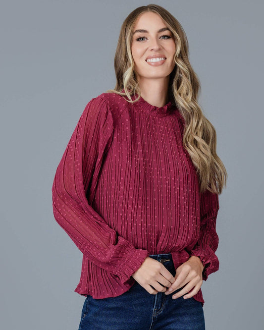 PLEATED WINE BLOUSE