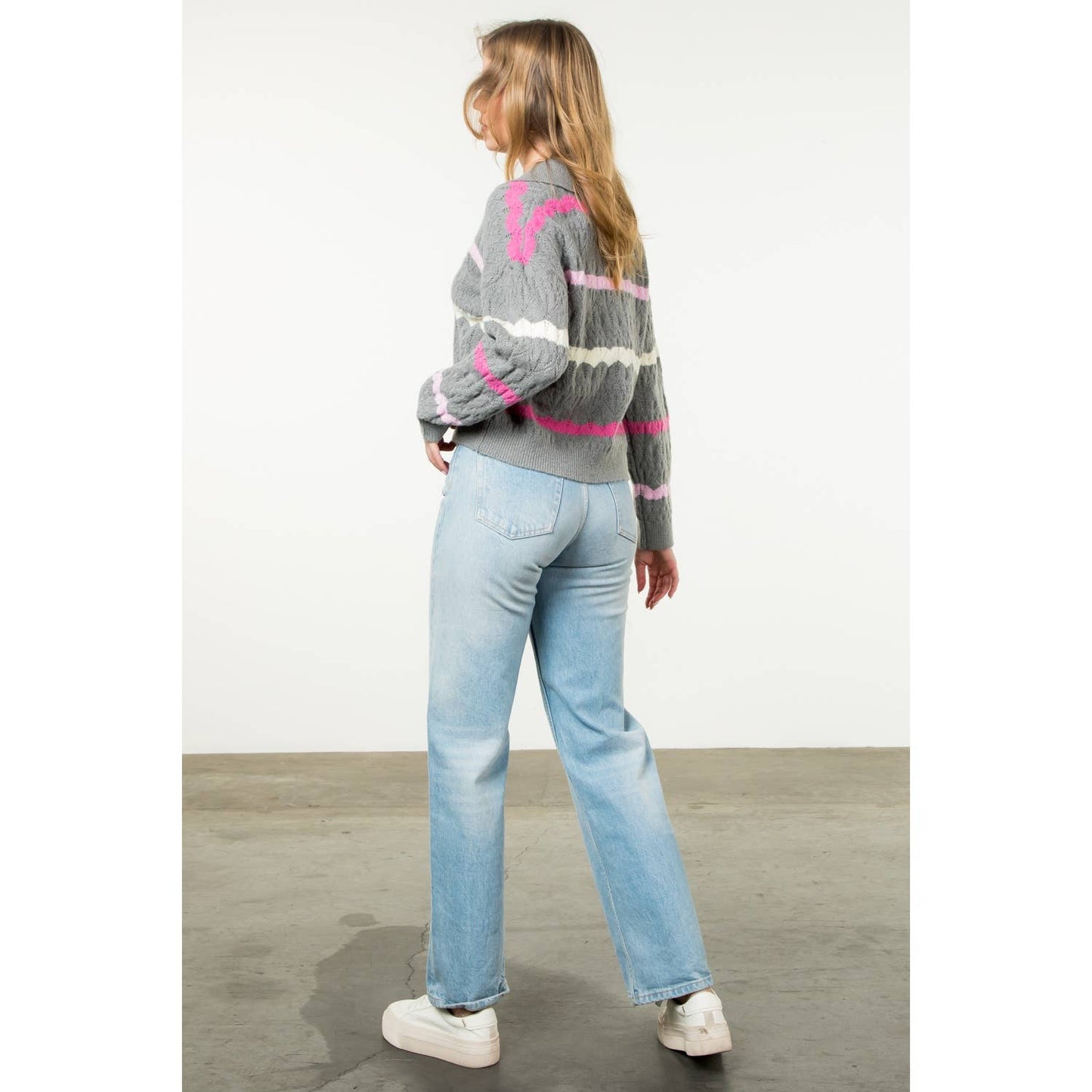 PINK/GRY STRIPE SWTR