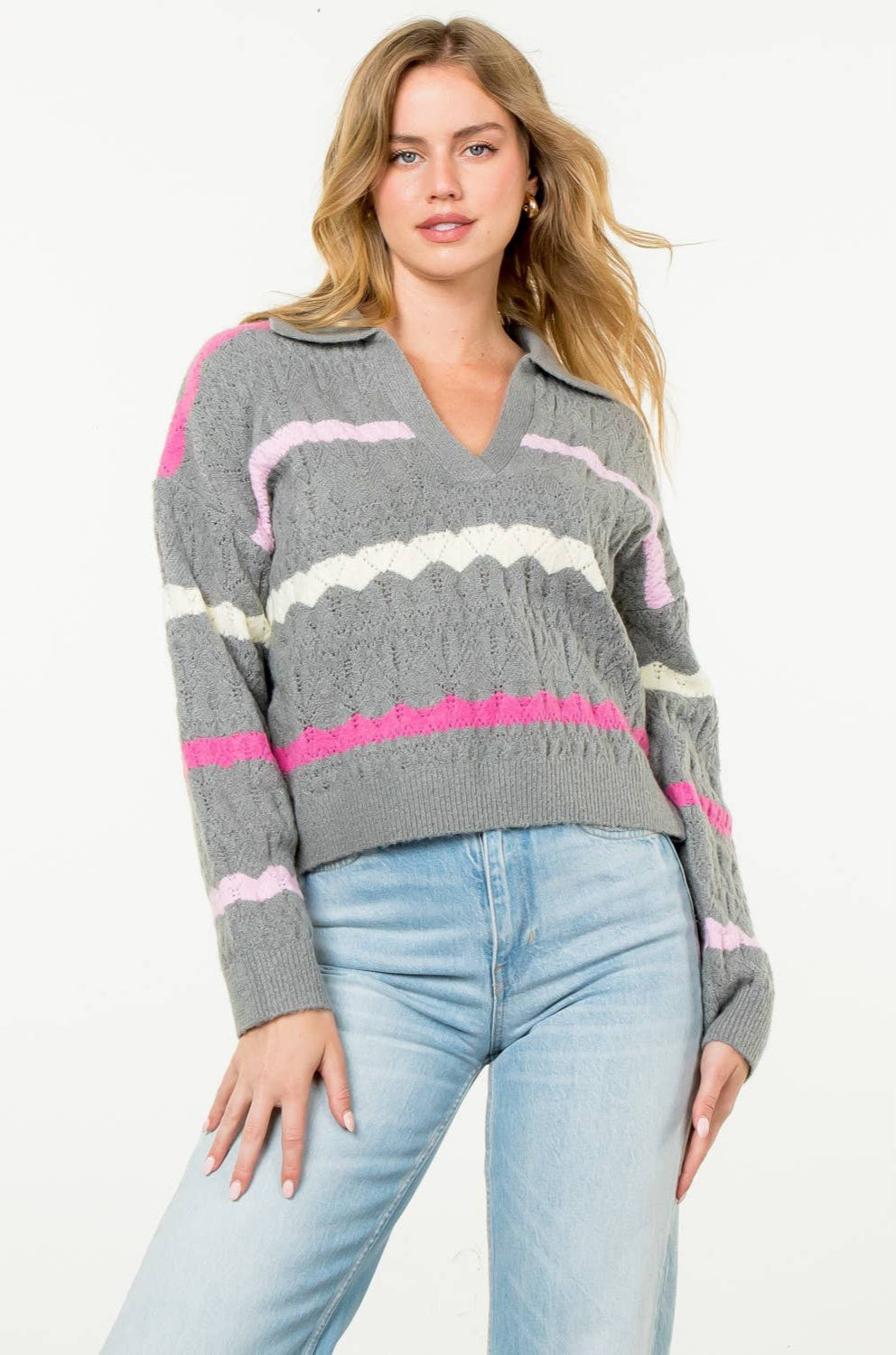 PINK/GRY STRIPE SWTR