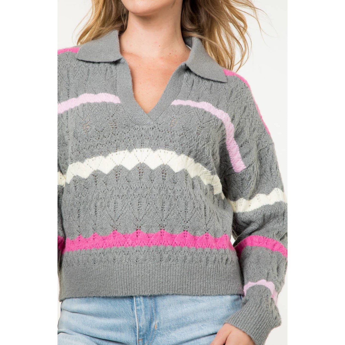 PINK/GRY STRIPE SWTR