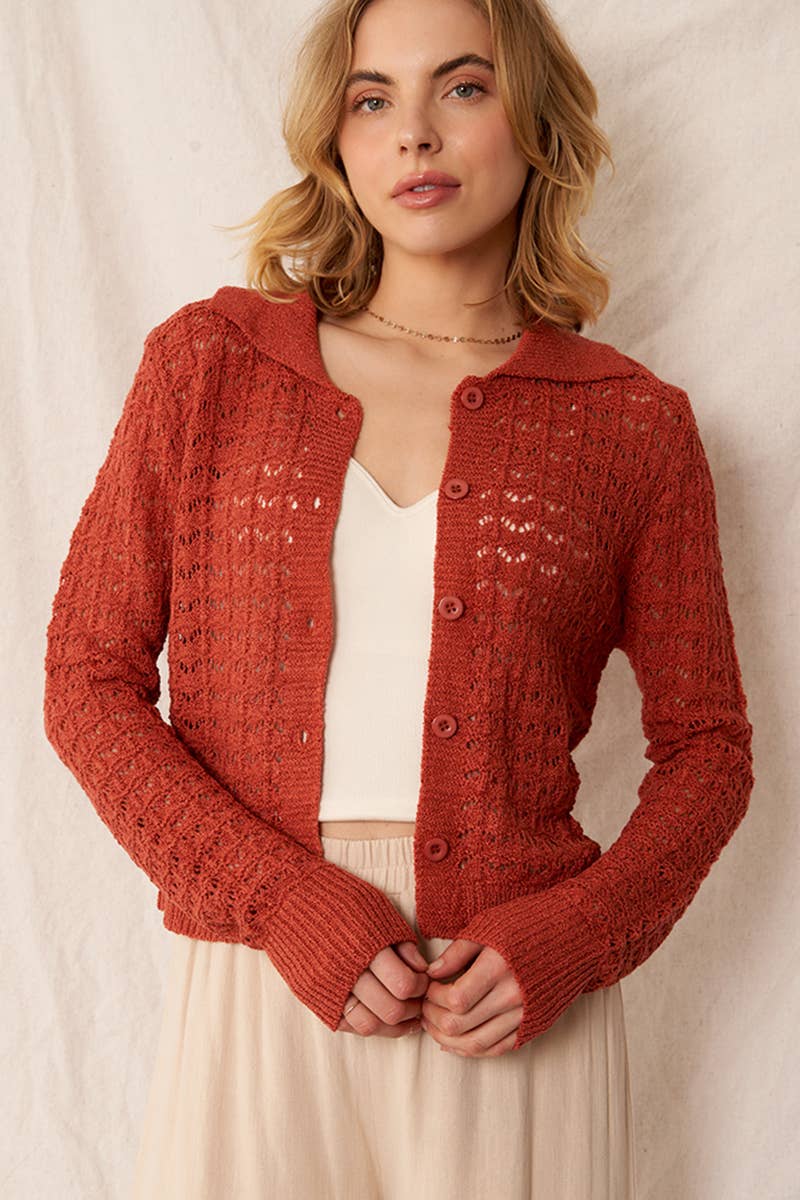 RUST BUTTON CARDI